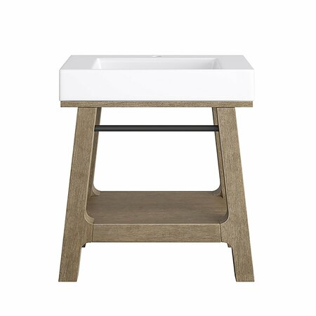 JAMES MARTIN VANITIES Auburn 31.5in Single Sink Console, Weathered Timber w/ Glossy White Mineral Composite Stone Top 165-V31.5-WTB-GW